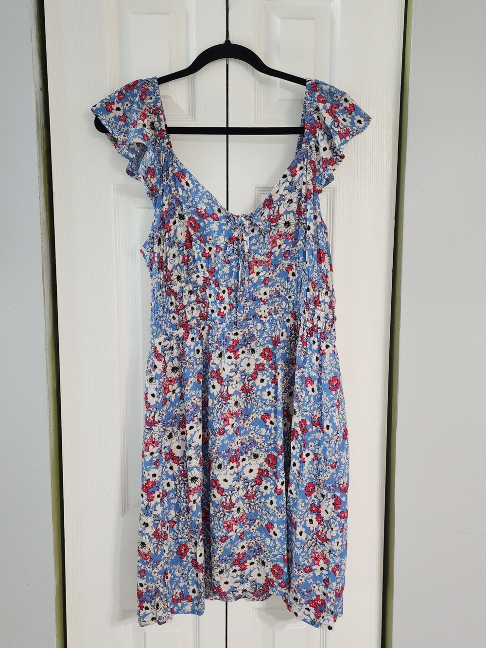 Blue Floral Mini Dress with Red, White And Blue Size L BOHO chic - Picture 2 of 13